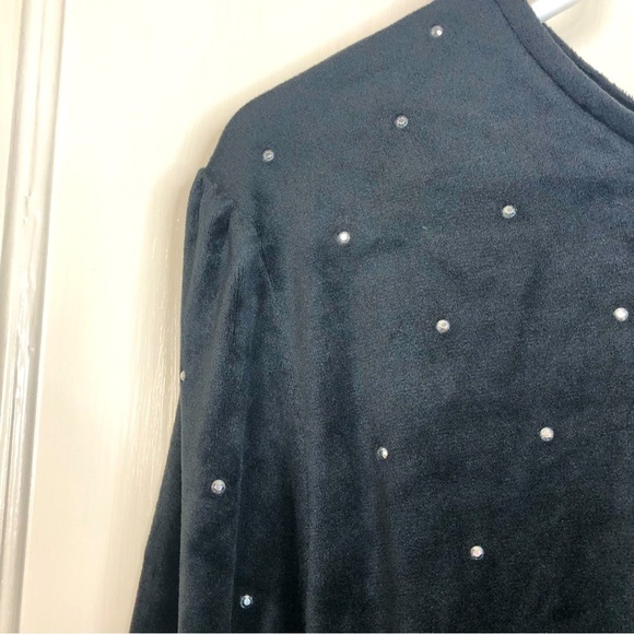 Loft black velvet long sleeve rhinestone bead dress tie at back neck size large - Picture 4 of 11